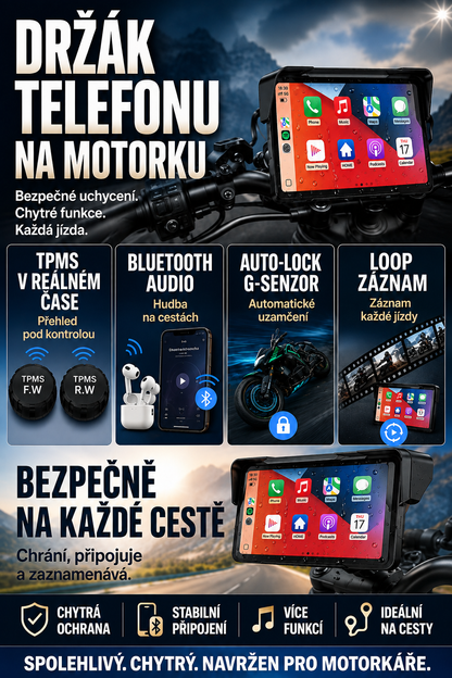 7″ motocyklový displej s CarPlay a navigací