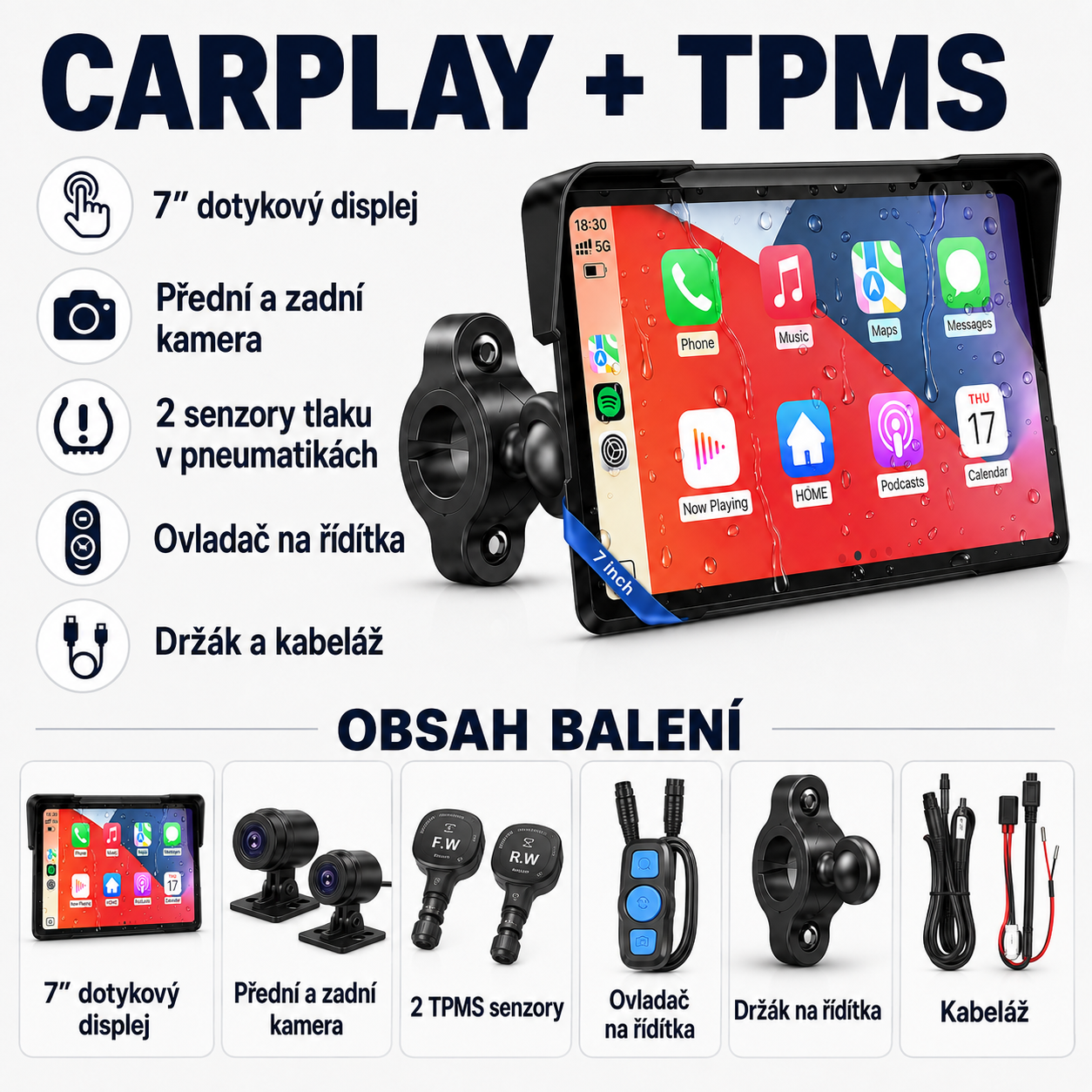 7″ motocyklový displej s CarPlay a navigací